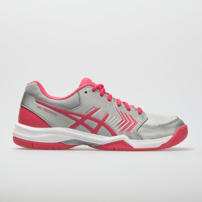 ASICS GEL-Dedicate 5: ASICS Women's Tennis Shoes Silver/Rogue Red/White
