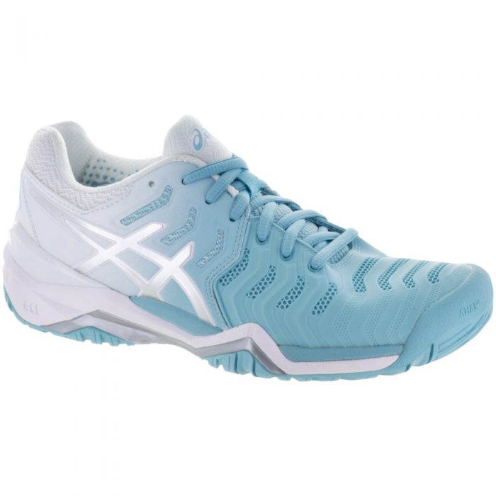 ASICS GEL-Resolution 7: ASICS Women's Tennis Shoes Porcelain Blue/Silver/White