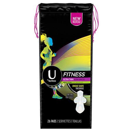 U by Kotex Fitness Ultra Thin Pads with Wings, Heavy Absorbency Unscented - 26 ea