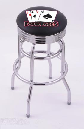 4 Aces" (L7C3C) 30" Tall Logo Bar Stool by Holland Bar Stool Company (with Double Ring Swivel Chrome Base)