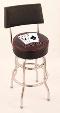 4 Aces" (L7C4) 30" Tall Logo Bar Stool by Holland Bar Stool Company (with Double Ring Swivel Chrome Base and Chair Seat Back)