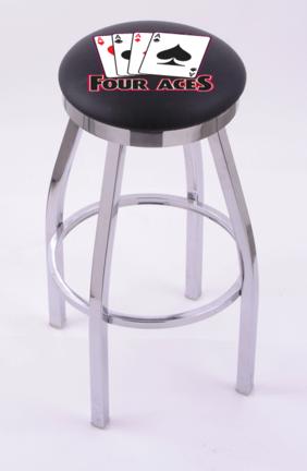 4 Aces" (L8C2C) 25" Tall Logo Bar Stool by Holland Bar Stool Company (with Single Ring Swivel Chrome Solid Welded Base)