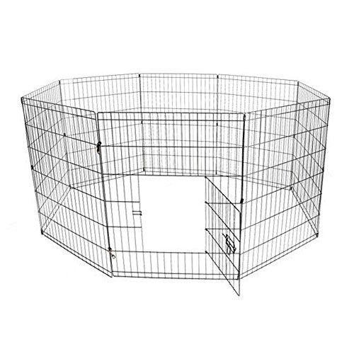 Aleko SDK-48B-UNB 48 in. 8 Panel Dog Playpen Pet Kennel Pen Exercise Cage Fence Black