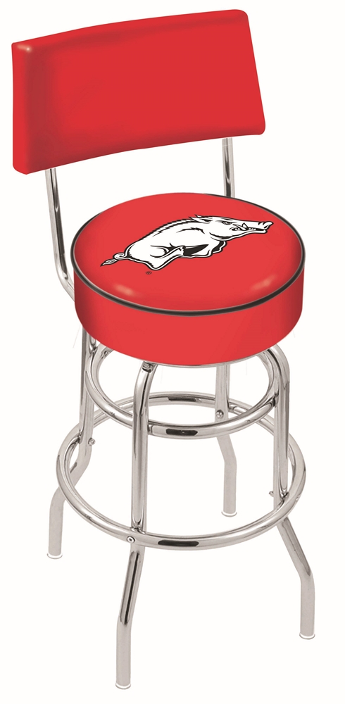 Arkansas Razorbacks (L7C4) 30" Tall Logo Bar Stool by Holland Bar Stool Company (with Double Ring Swivel Chrome Base and Chair Seat Back)
