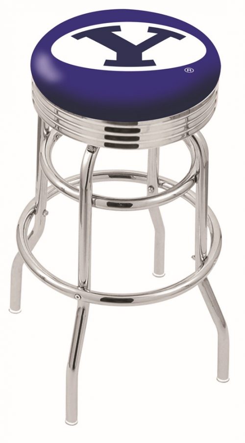 Brigham Young (BYU) Cougars (L7C3C) 25" Tall Logo Bar Stool by Holland Bar Stool Company (with Double Ring Swivel Chrome Base)
