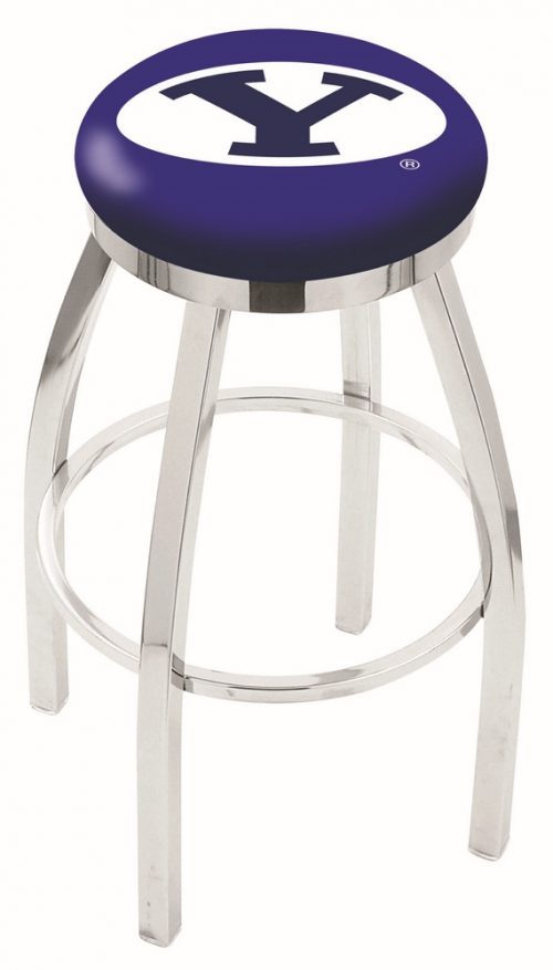 Brigham Young (BYU) Cougars (L8C2C) 25" Tall Logo Bar Stool by Holland Bar Stool Company (with Single Ring Swivel Chrome Solid Welded Base)