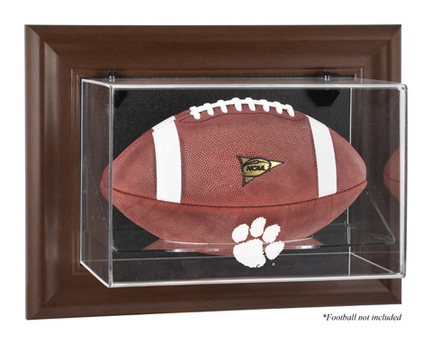 Clemson Tigers Brown Framed Wall Mountable Logo Football Display Case
