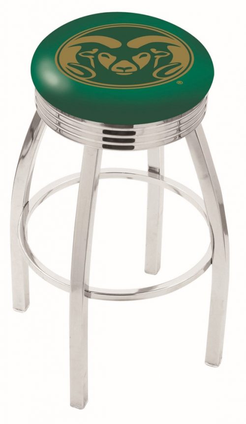 Colorado State Rams (L8C3C) 30" Tall Logo Bar Stool by Holland Bar Stool Company (with Single Ring Swivel Chrome Solid Welded Base)
