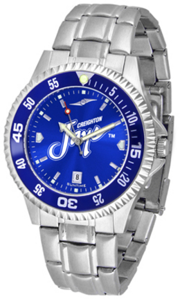 Creighton Blue Jays Competitor AnoChrome Men's Watch with Steel Band and Colored Bezel