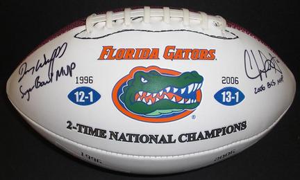 Danny Wuerffel and Chris Leak Dual Autographed Florida Gators 2x National Championship Logo Full Size Football with INSCRIPTIONS