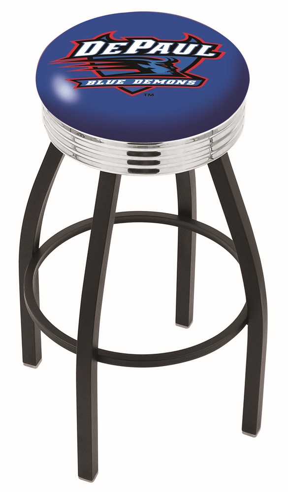 DePaul Blue Demons (L8B3C) 25" Tall Logo Bar Stool by Holland Bar Stool Company (with Single Ring Swivel Black Solid Welded Base)