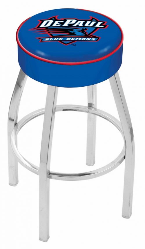 DePaul Blue Demons (L8C1) 25" Tall Logo Bar Stool by Holland Bar Stool Company (with Single Ring Swivel Chrome Solid Welded Base)