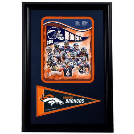 Denver Broncos 2008 Photograph with Team Pennant in a 12" x 18" Deluxe Frame