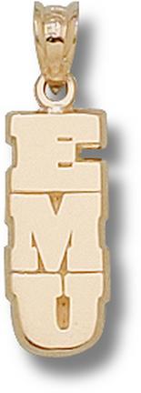 Eastern Michigan Eagles Vertical "EMU" Pendant - 10KT Gold Jewelry
