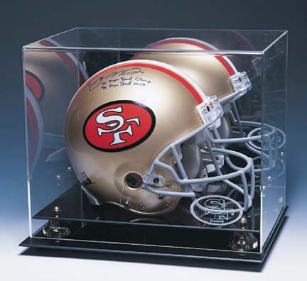 Football Helmet Display Case with Mirrored Back and Gold Risers