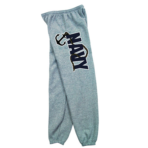 Fox Outdoor 64-777 S Mens Navy With Anchor Logo One Sided imprint Sweatpant Heather Grey - Small