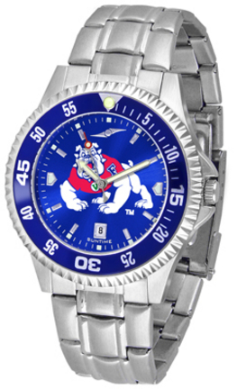 Fresno State Bulldogs Competitor AnoChrome Men's Watch with Steel Band and Colored Bezel