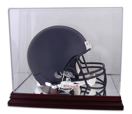 Full Size Football Helmet Display Case with Mahogany Finished Base and Louisville Cardinals Logo