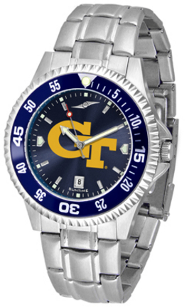 Georgia Tech Yellow Jackets Competitor AnoChrome Men's Watch with Steel Band and Colored Bezel