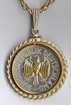 German 1 Mark "Eagle" Two Tone Rope Bezel Coin on 18" Chain
