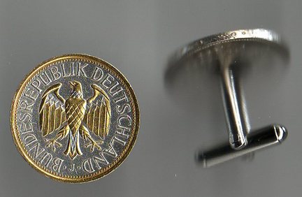 German 1 Mark "Gold and Silver Eagle" Two Tone Coin Cuff Links - 1 Pair