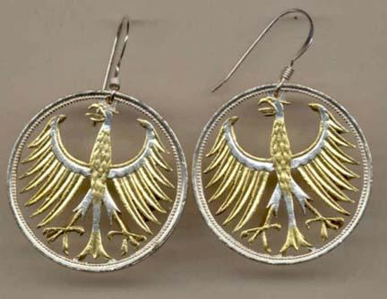 German 5 Mark "Eagle" Two Toned Coin Cut Out Earrings