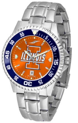 Illinois Fighting Illini Competitor AnoChrome Men's Watch with Steel Band and Colored Bezel