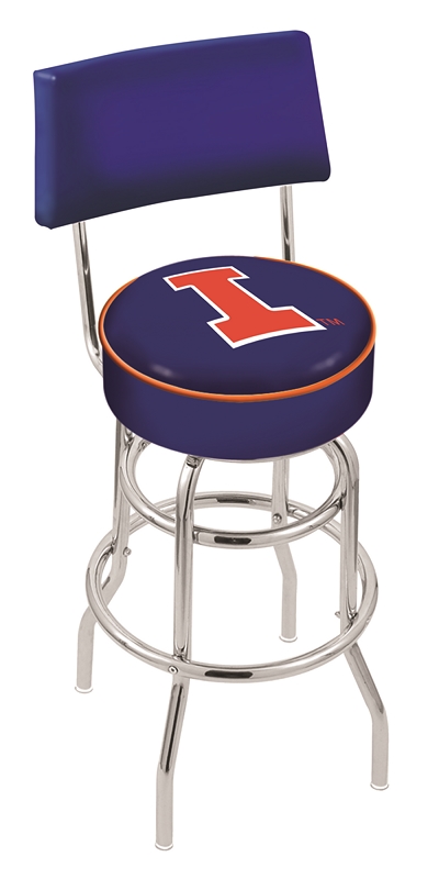 Illinois Fighting Illini (L7C4) 25" Tall Logo Bar Stool by Holland Bar Stool Company (with Double Ring Swivel Chrome Base and Chair Seat Back)