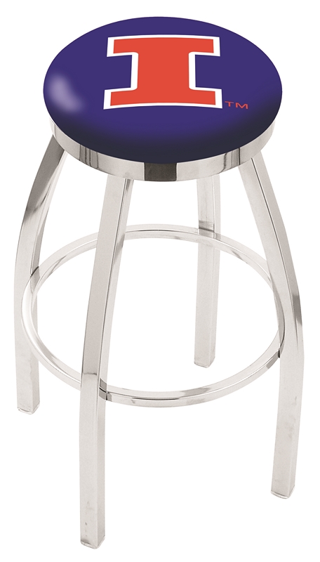 Illinois Fighting Illini (L8C2C) 25" Tall Logo Bar Stool by Holland Bar Stool Company (with Single Ring Swivel Chrome Solid Welded Base)