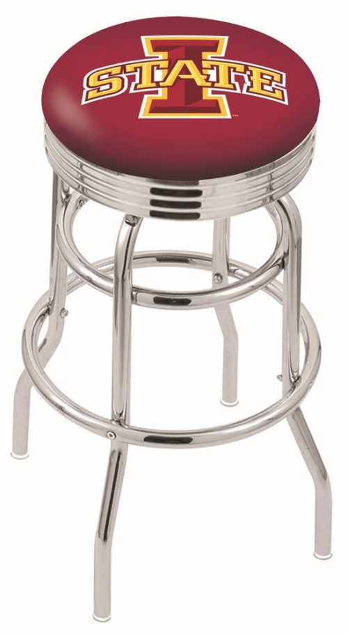 Iowa State Cyclones (L7C3C) 25" Tall Logo Bar Stool by Holland Bar Stool Company (with Double Ring Swivel Chrome Base)