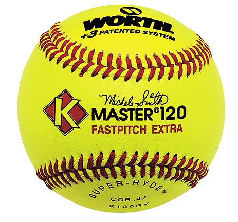 K-Master Red Stitch Yellow Super-hyde Softballs from Worth - (One Dozen)