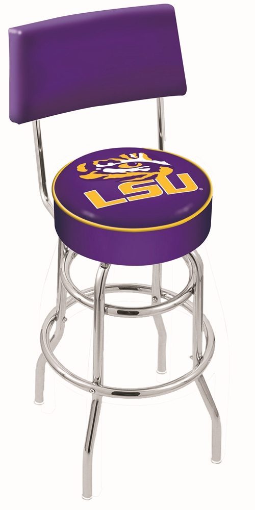 Louisiana State (LSU) Tigers (L7C4) 25" Tall Logo Bar Stool by Holland Bar Stool Company (with Double Ring Swivel Chrome Base and Chair Seat Back)