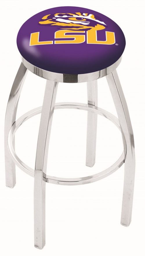 Louisiana State (LSU) Tigers (L8C2C) 25" Tall Logo Bar Stool by Holland Bar Stool Company (with Single Ring Swivel Chrome Solid Welded Base)