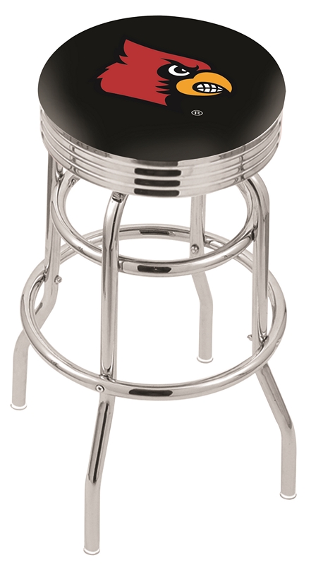 Louisville Cardinals (L7C3C) 30" Tall Logo Bar Stool by Holland Bar Stool Company (with Double Ring Swivel Chrome Base)