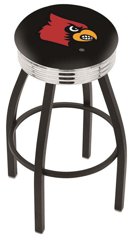 Louisville Cardinals (L8B3C) 25" Tall Logo Bar Stool by Holland Bar Stool Company (with Single Ring Swivel Black Solid Welded Base)