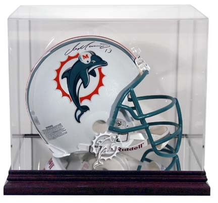 Mahogany Football Mini Helmet Display Case with Miami Dolphins Logo