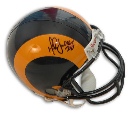 Marshall Faulk Autographed St. Louis Rams Throwback Yellow Horn Mini Helmet