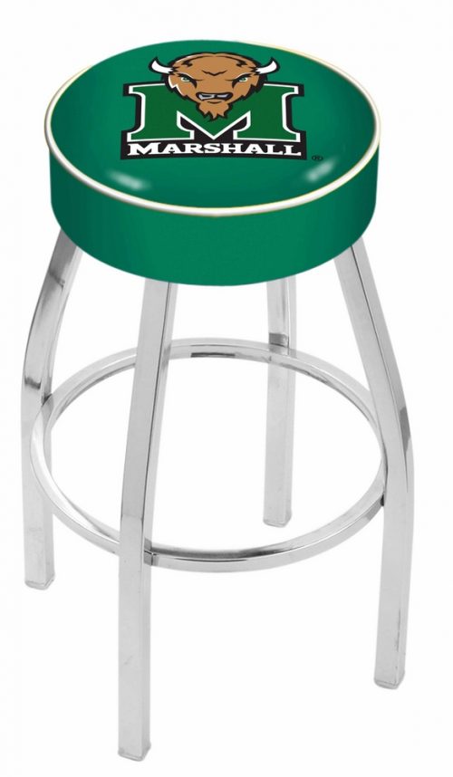 Marshall Thundering Herd (L8C1) 30" Tall Logo Bar Stool by Holland Bar Stool Company (with Single Ring Swivel Chrome Solid Welded Base)