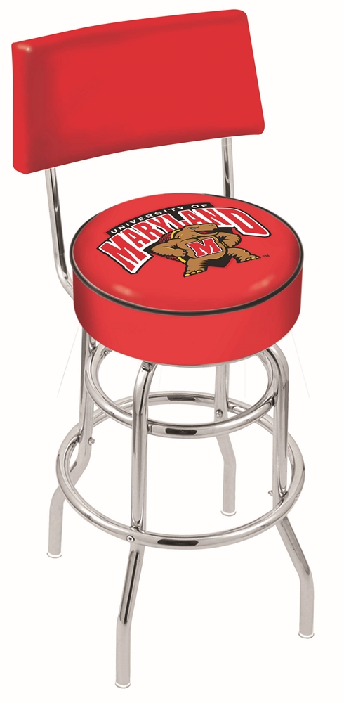 Maryland Terrapins (L7C4) 30" Tall Logo Bar Stool by Holland Bar Stool Company (with Double Ring Swivel Chrome Base and Chair Seat Back)