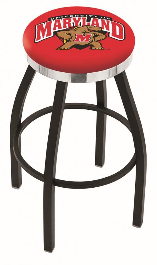 Maryland Terrapins (L8B2C) 30" Tall Logo Bar Stool by Holland Bar Stool Company (with Single Ring Swivel Black Solid Welded Base)