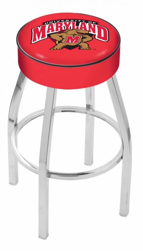 Maryland Terrapins (L8C1) 25" Tall Logo Bar Stool by Holland Bar Stool Company (with Single Ring Swivel Chrome Solid Welded Base)