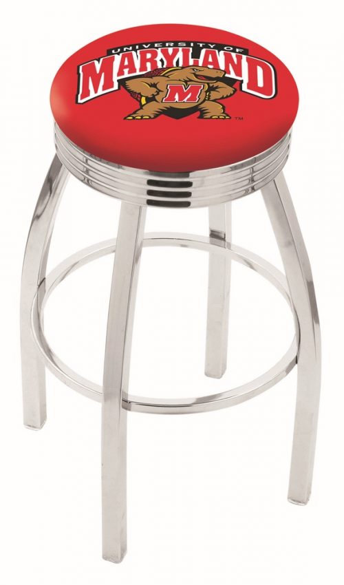 Maryland Terrapins (L8C3C) 25" Tall Logo Bar Stool by Holland Bar Stool Company (with Single Ring Swivel Chrome Solid Welded Base)