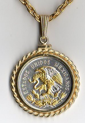 Mexican 10 Centavo "Eagle" Two Tone Rope Bezel Coin on 18" Chain