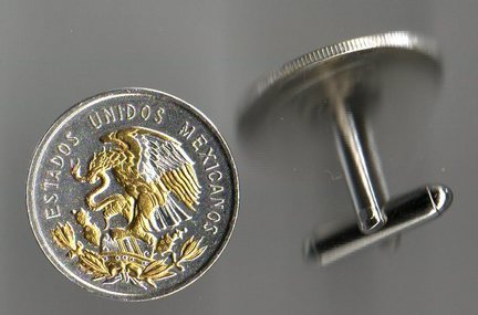 Mexican 10 Centavo "Gold and Silver Eagle" Two Tone Coin Cuff Links - 1 Pair