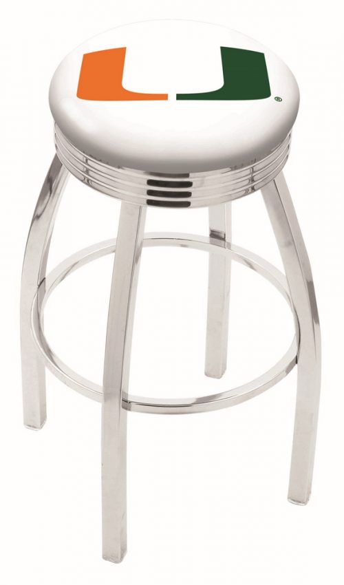 Miami Hurricanes (L8C3C) 30" Tall Logo Bar Stool by Holland Bar Stool Company (with Single Ring Swivel Chrome Solid Welded Base)