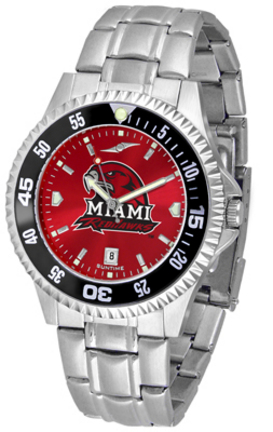 Miami (Ohio) RedHawks Competitor AnoChrome Men's Watch with Steel Band and Colored Bezel
