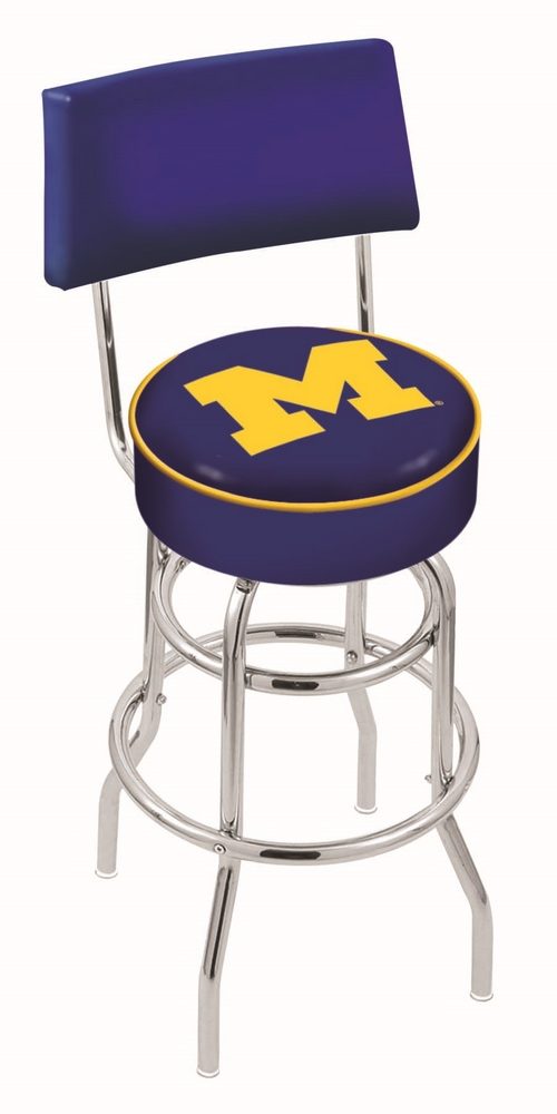 Michigan Wolverines (L7C4) 30" Tall Logo Bar Stool by Holland Bar Stool Company (with Double Ring Swivel Chrome Base and Chair Seat Back)