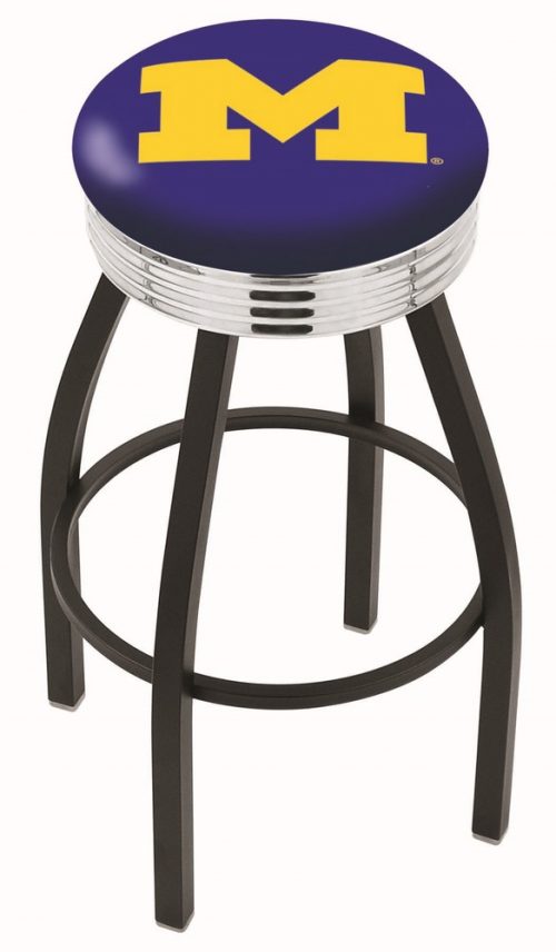 Michigan Wolverines (L8B3C) 25" Tall Logo Bar Stool by Holland Bar Stool Company (with Single Ring Swivel Black Solid Welded Base)