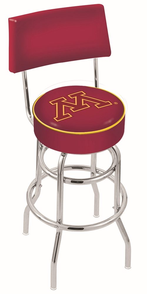 Minnesota Golden Gophers (L7C4) 25" Tall Logo Bar Stool by Holland Bar Stool Company (with Double Ring Swivel Chrome Base and Chair Seat Back)