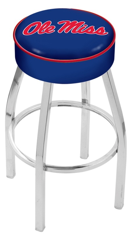 Mississippi (Ole Miss) Rebels (L8C1) 25" Tall Logo Bar Stool by Holland Bar Stool Company (with Single Ring Swivel Chrome Solid Welded Base)